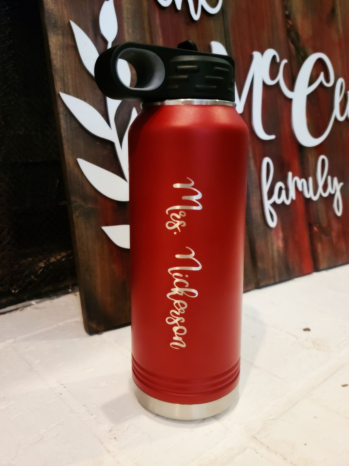Custom Text Laser Engraved Water Bottle