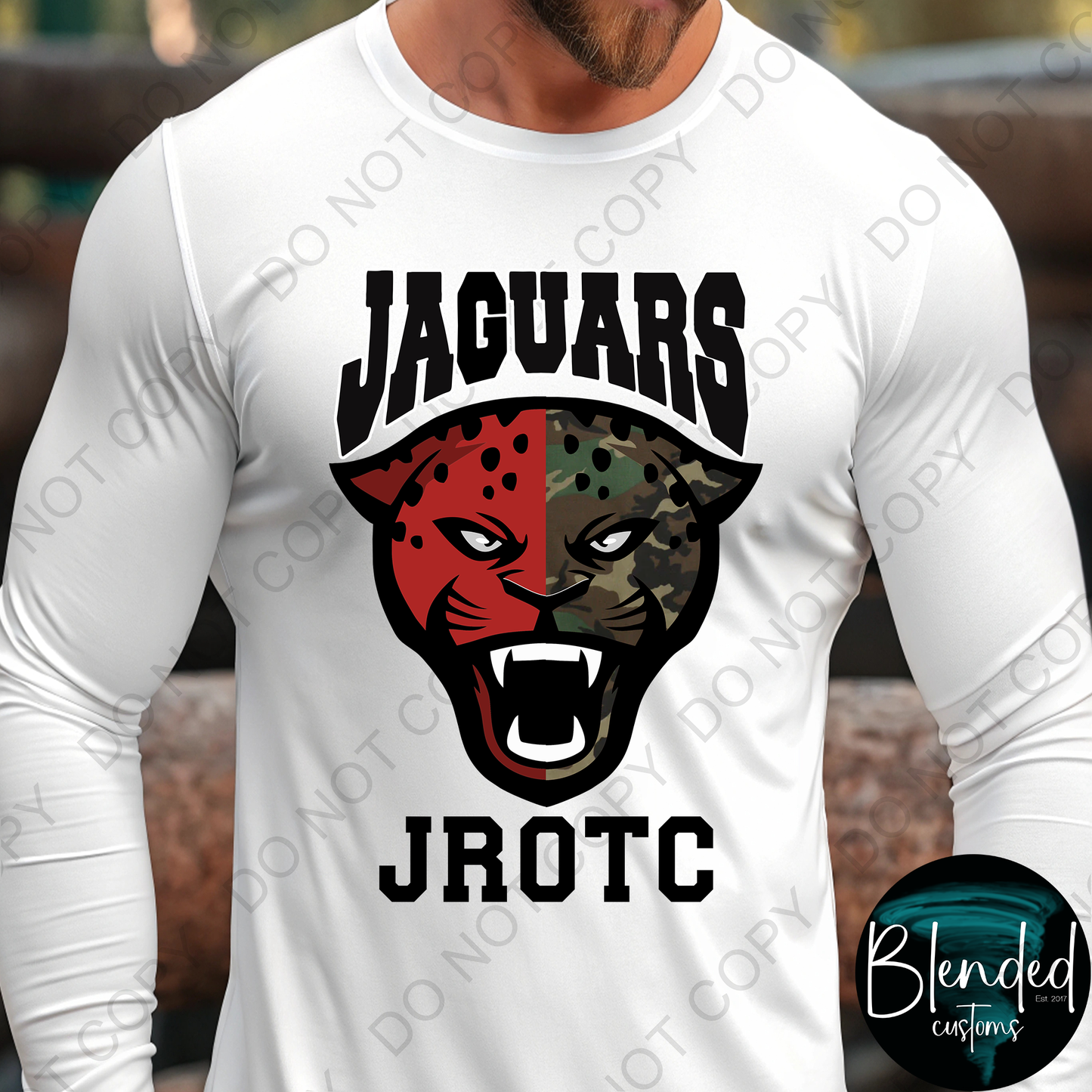 Horn Jaguar Half Camo JROTC Long Sleeve Shirt- Exclusive Design by Blended Customs