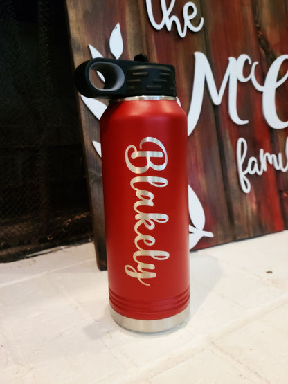 Custom Text Laser Engraved Water Bottle - Double Side Engraving