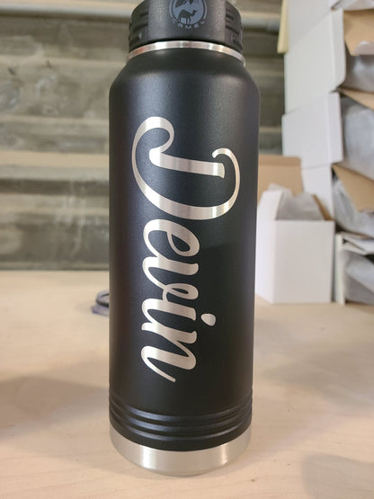 Custom Text Laser Engraved Water Bottle - Double Side Engraving