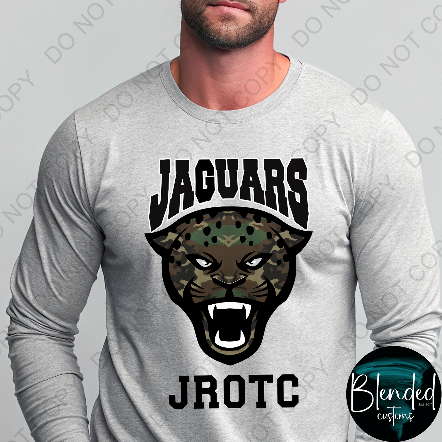 Horn Jaguar Camo JROTC Long Sleeve Shirt - Exclusive Design by Blended Customs
