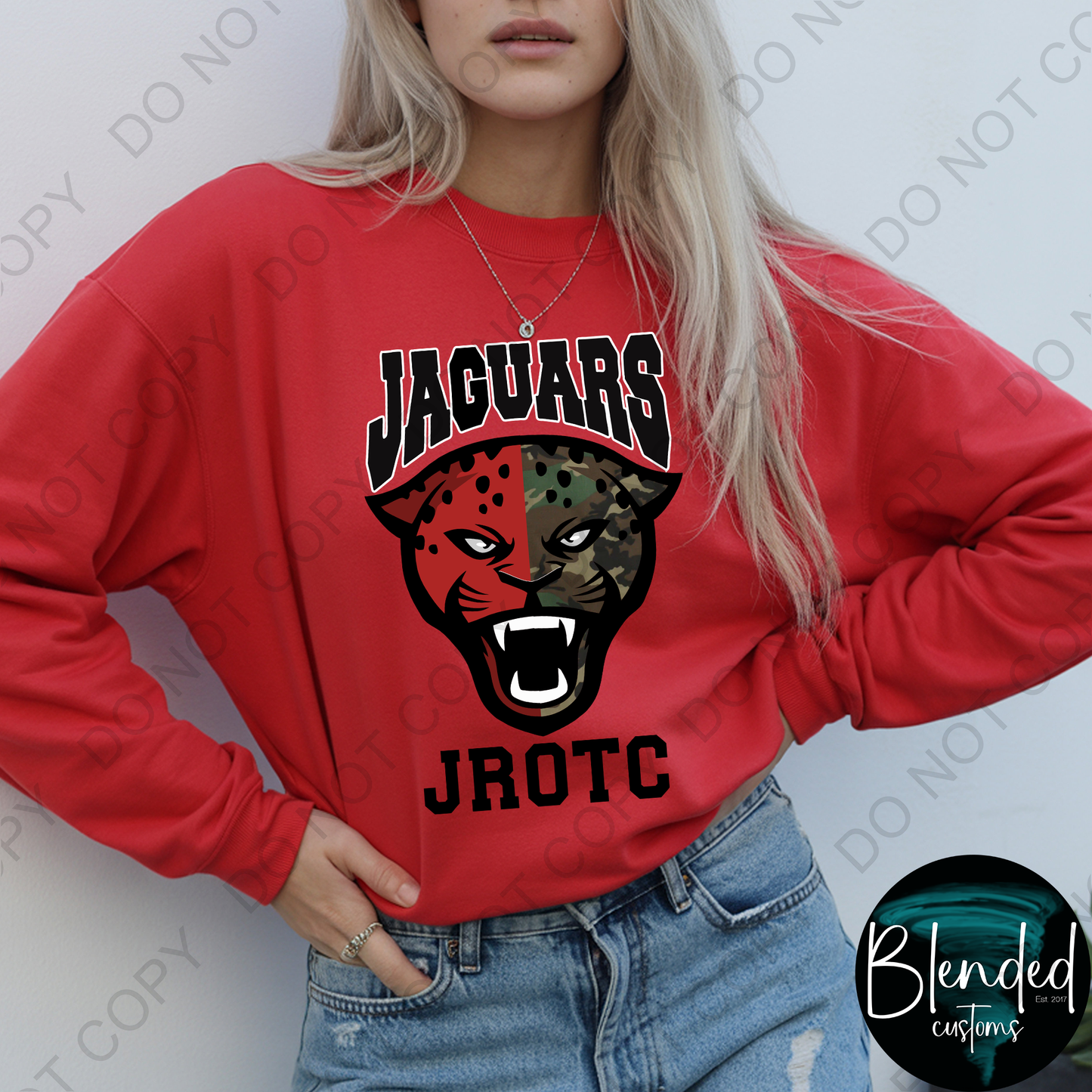 Horn Jaguar Half Camo JROTC Long Sleeve Shirt- Exclusive Design by Blended Customs