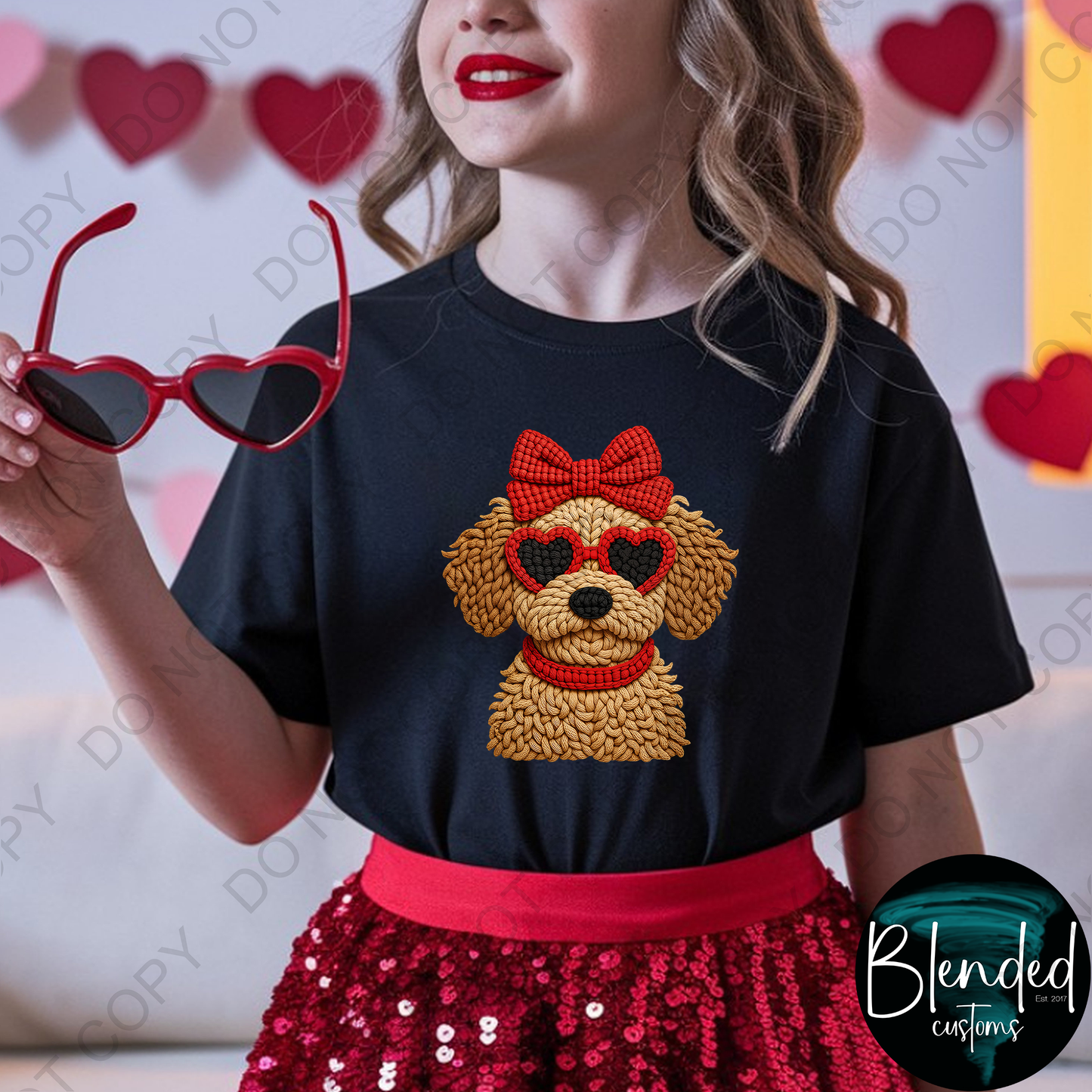 Kids Faux Quilted Dog Valentine Shirt
