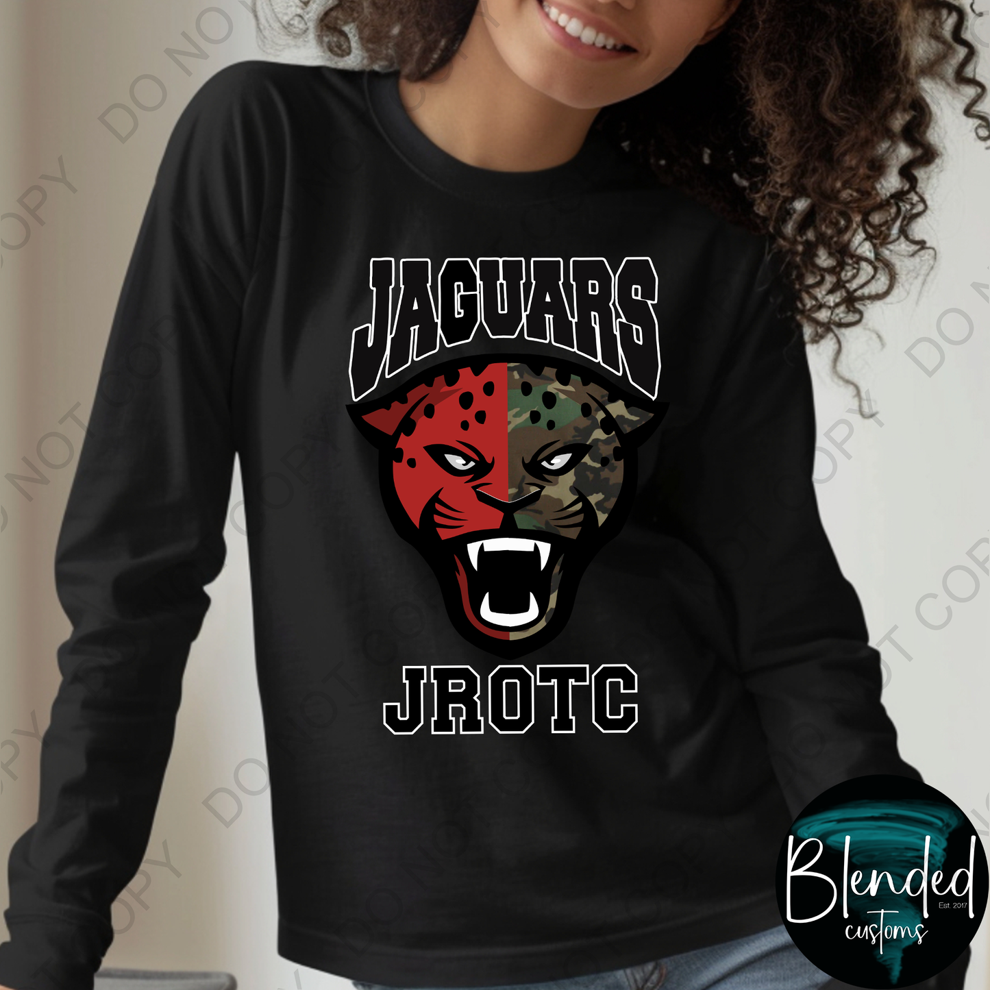Horn Jaguar Half Camo JROTC Long Sleeve Shirt- Exclusive Design by Blended Customs