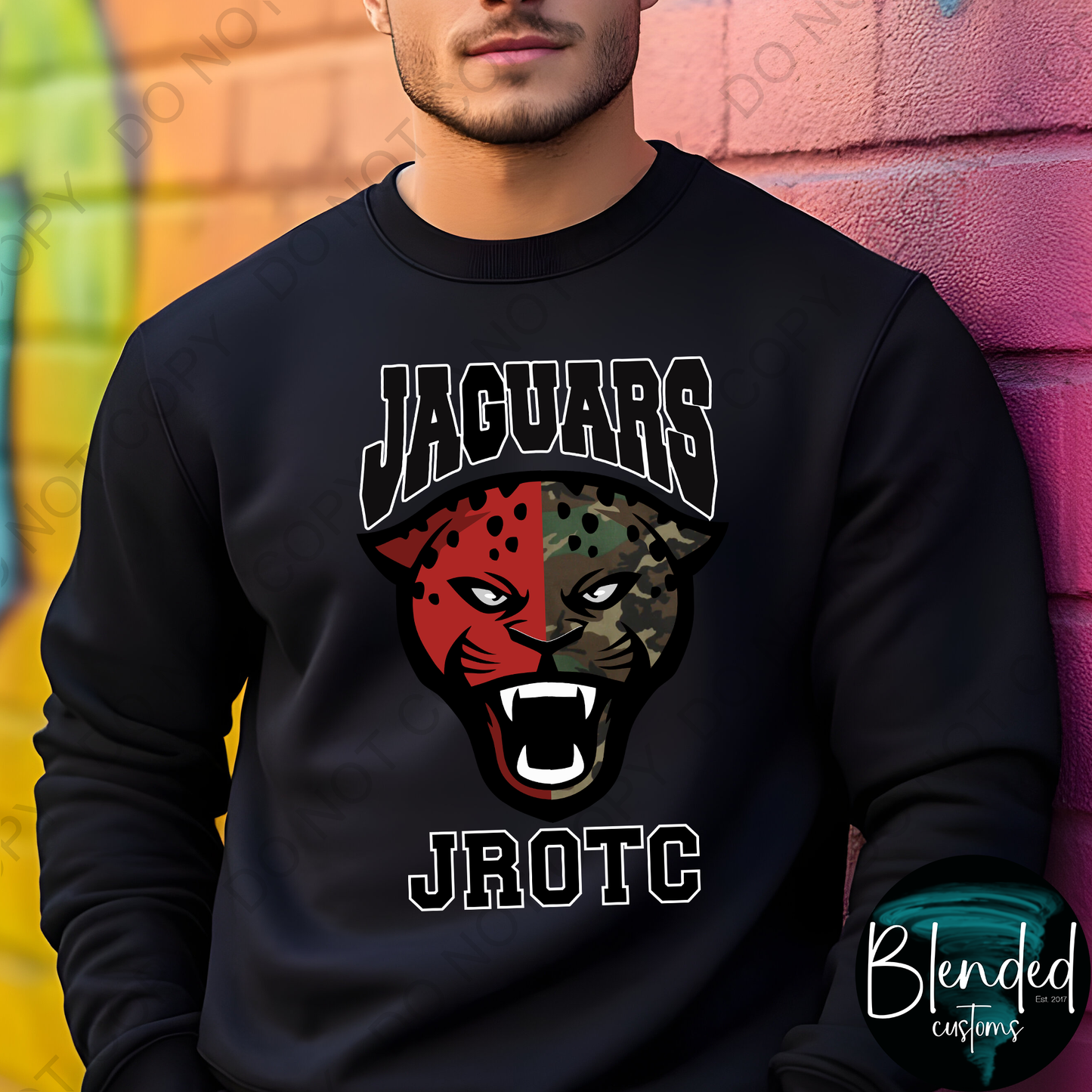 Horn Jaguar Half Camo JROTC Crewneck - Exclusive Design by Blended Customs