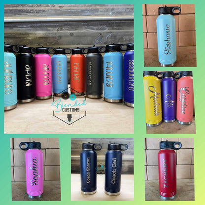 Custom Text Laser Engraved Water Bottle - Double Side Engraving