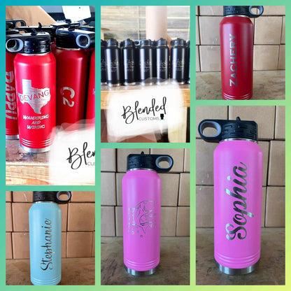 Custom Text Laser Engraved Water Bottle - Double Side Engraving