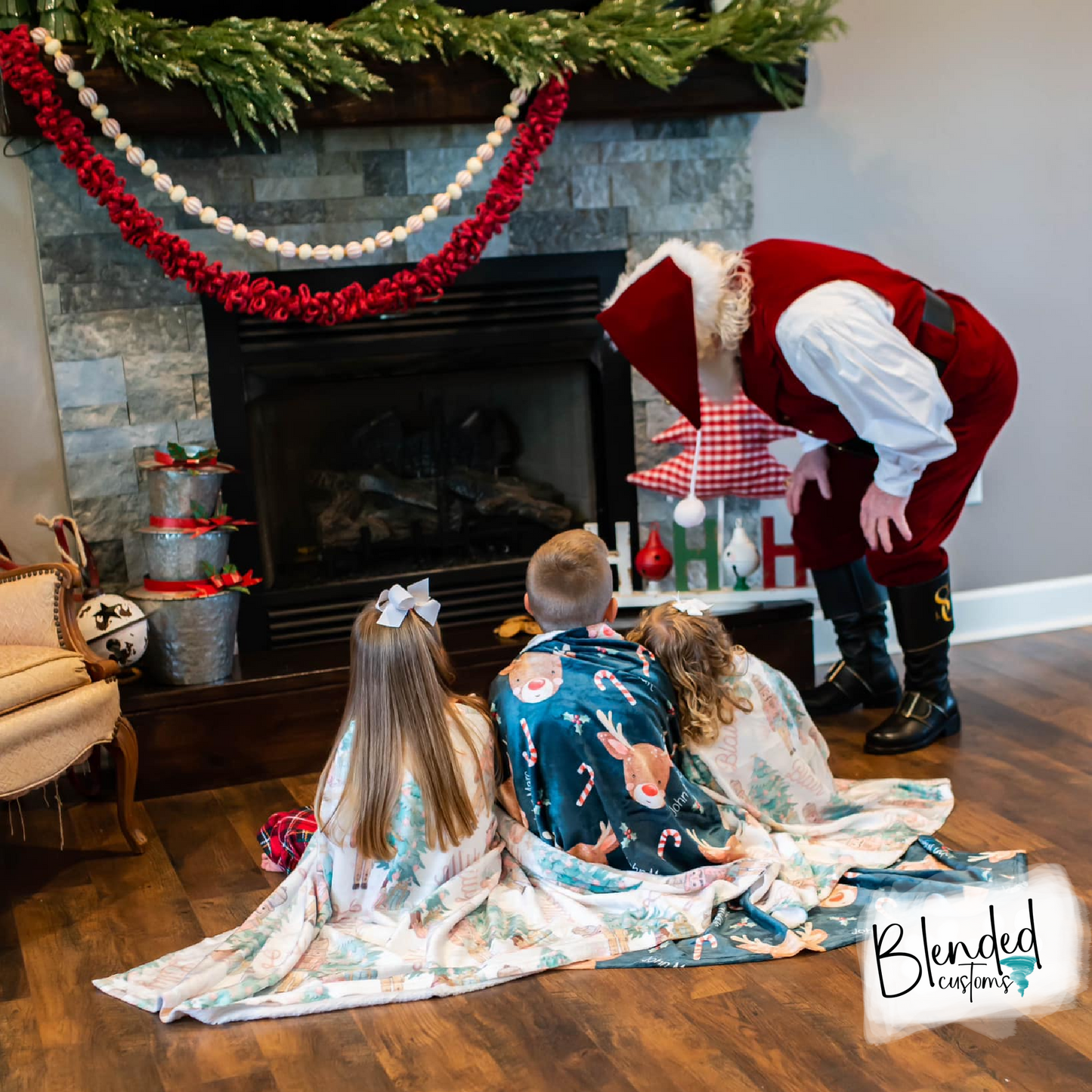 Personalized Reindeer & Candy Cane Name Blanket