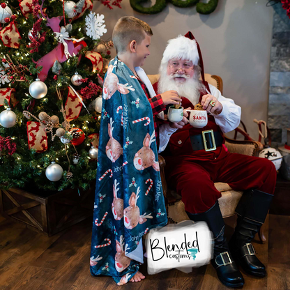 Personalized Reindeer & Candy Cane Name Blanket
