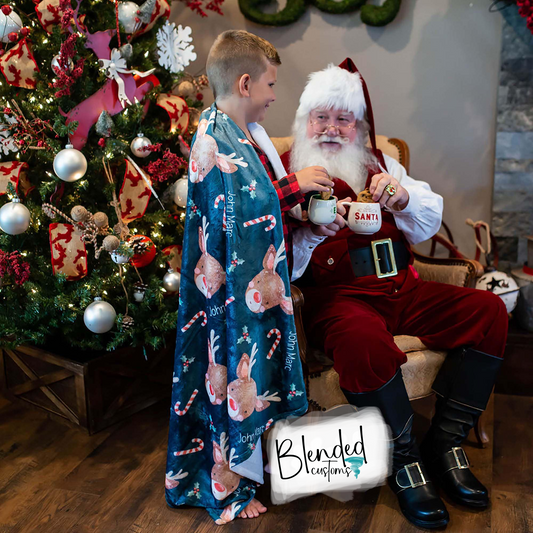 Personalized Reindeer & Candy Cane Name Blanket