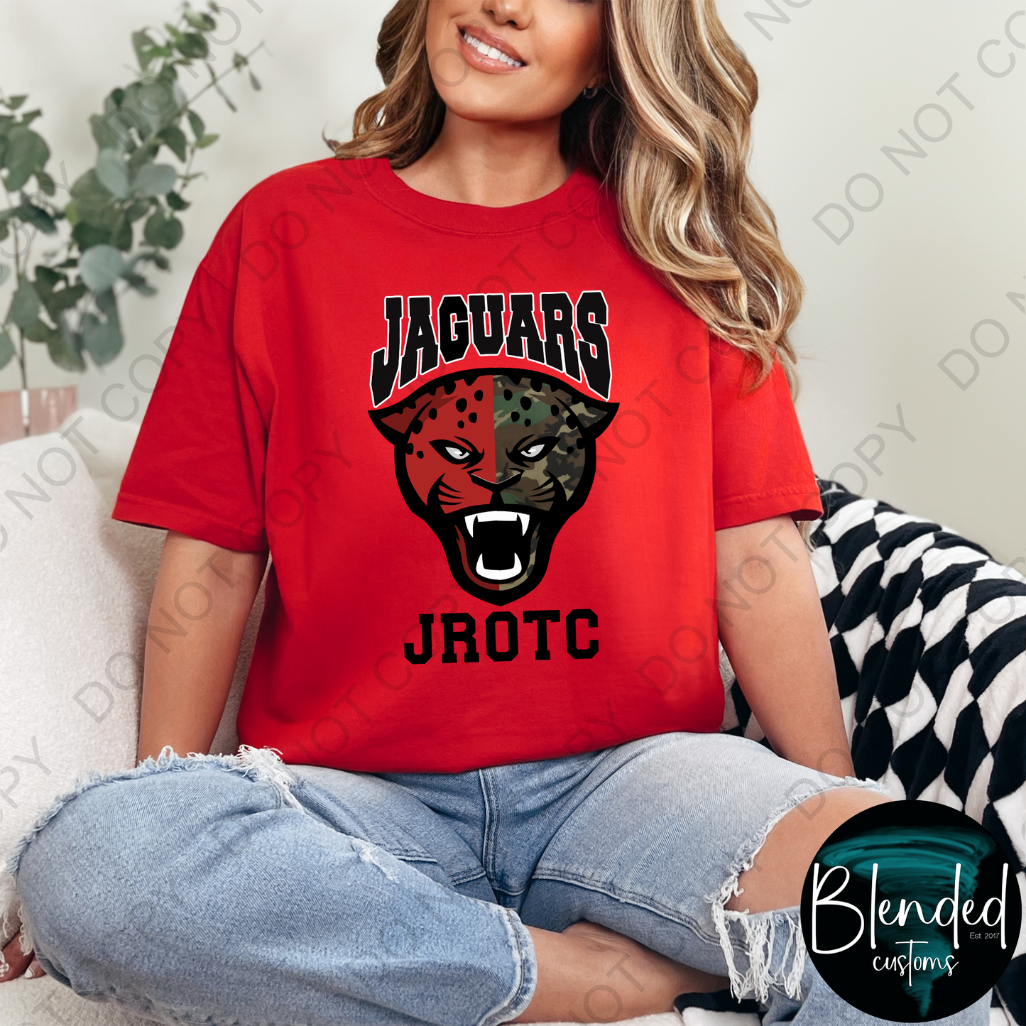 Horn Jaguar Half Camo JROTC T-Shirt - Exclusive Design by Blended Customs