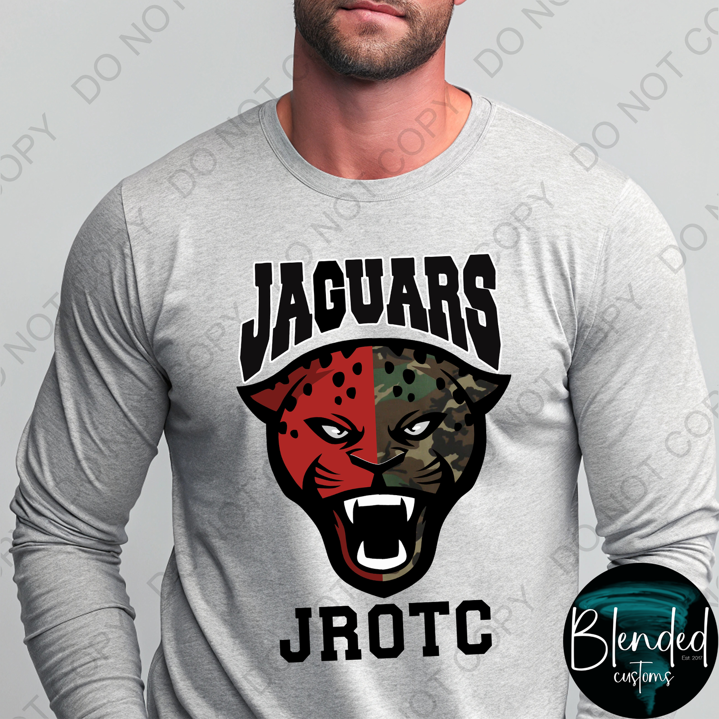 Horn Jaguar Half Camo JROTC Long Sleeve Shirt- Exclusive Design by Blended Customs