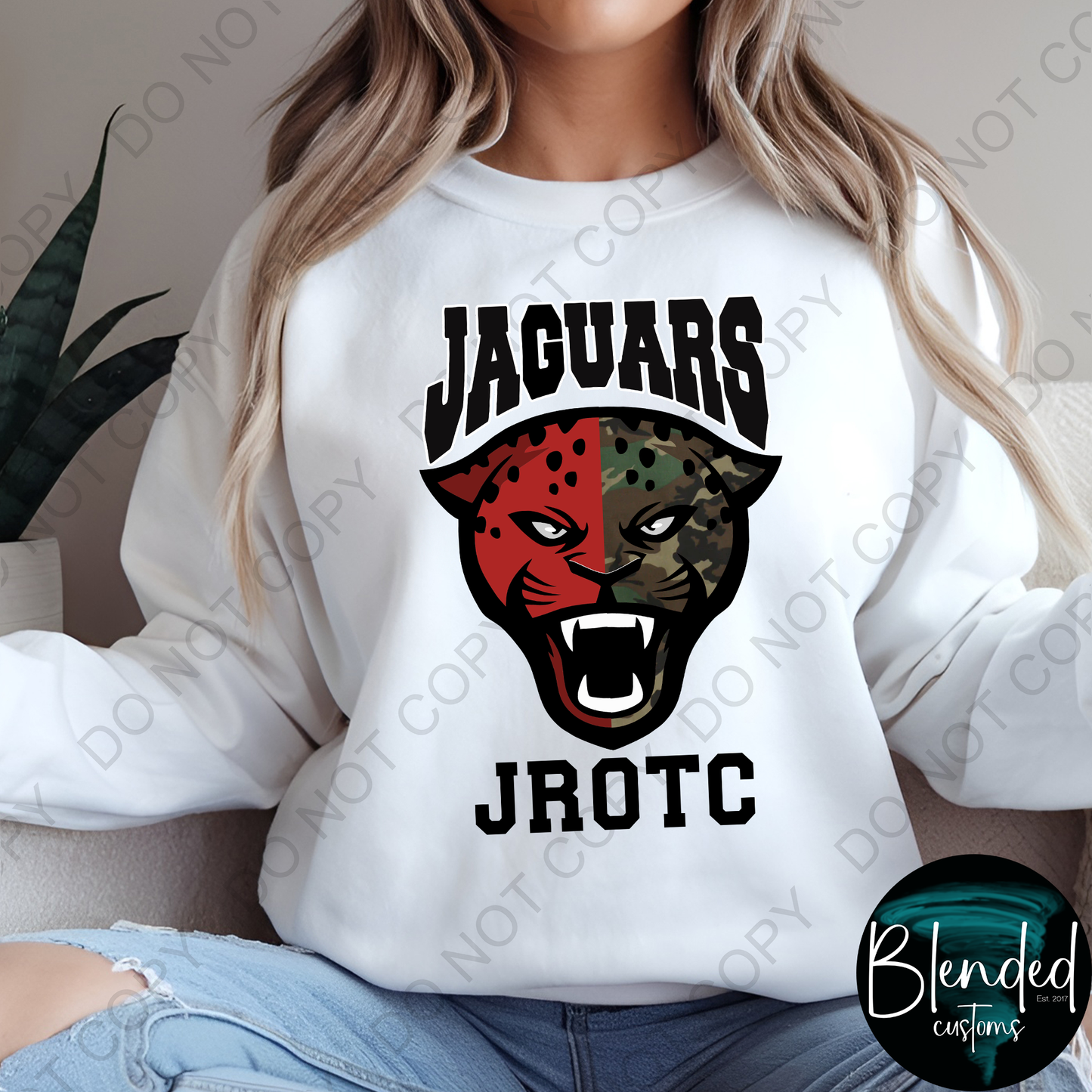 Horn Jaguar Half Camo JROTC Crewneck - Exclusive Design by Blended Customs