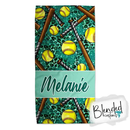 Personalized Softball Beach Towel