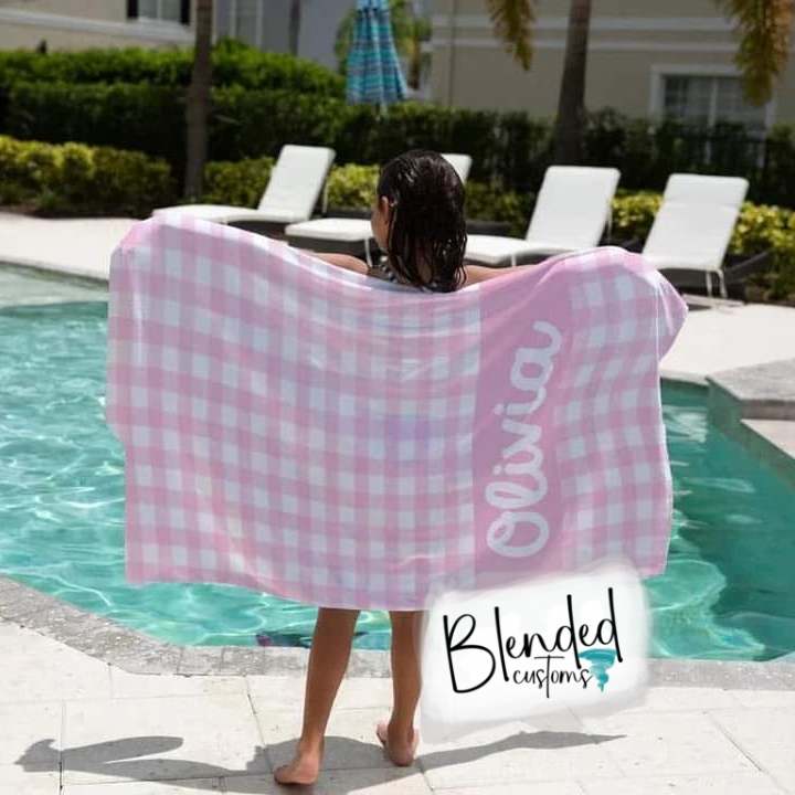 Gingham Personalized Beach Towel