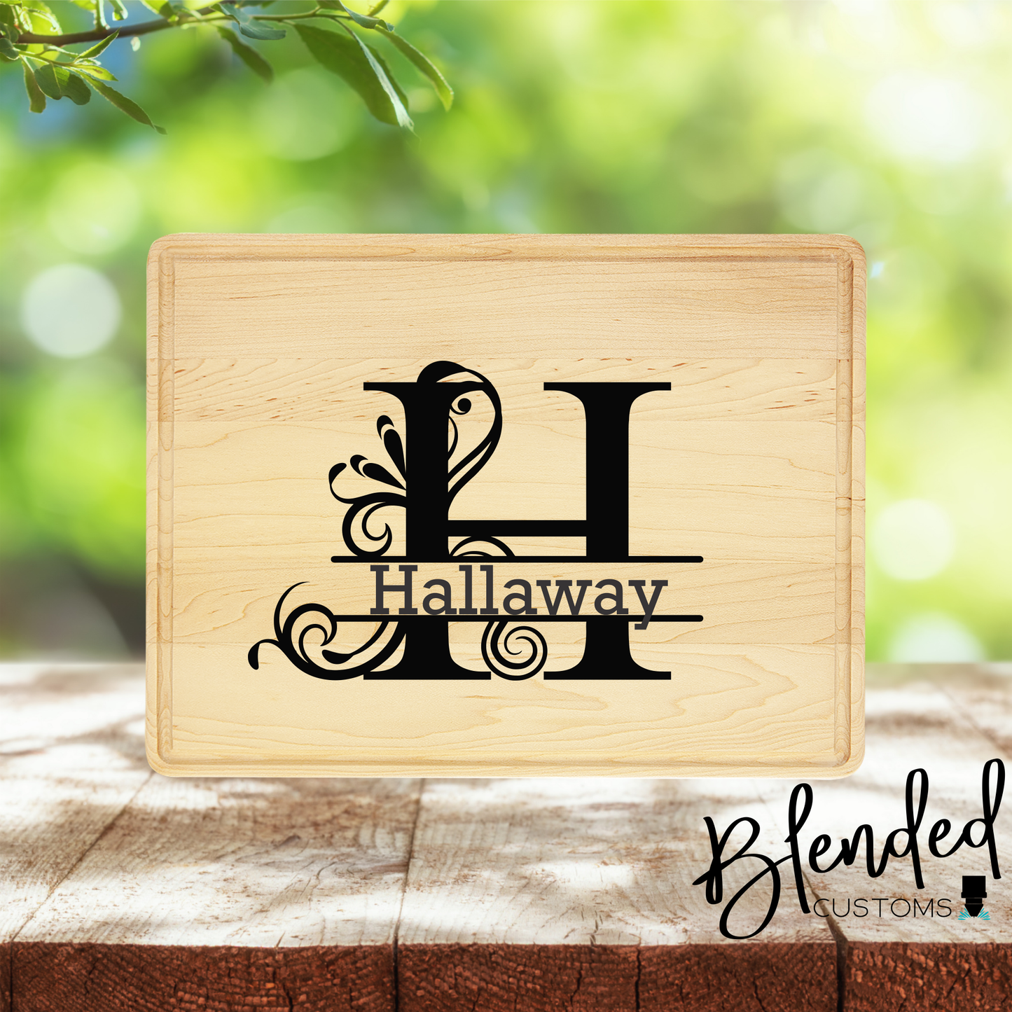 Decorative Split Letter with Name -  Laser Engraved Cutting Board