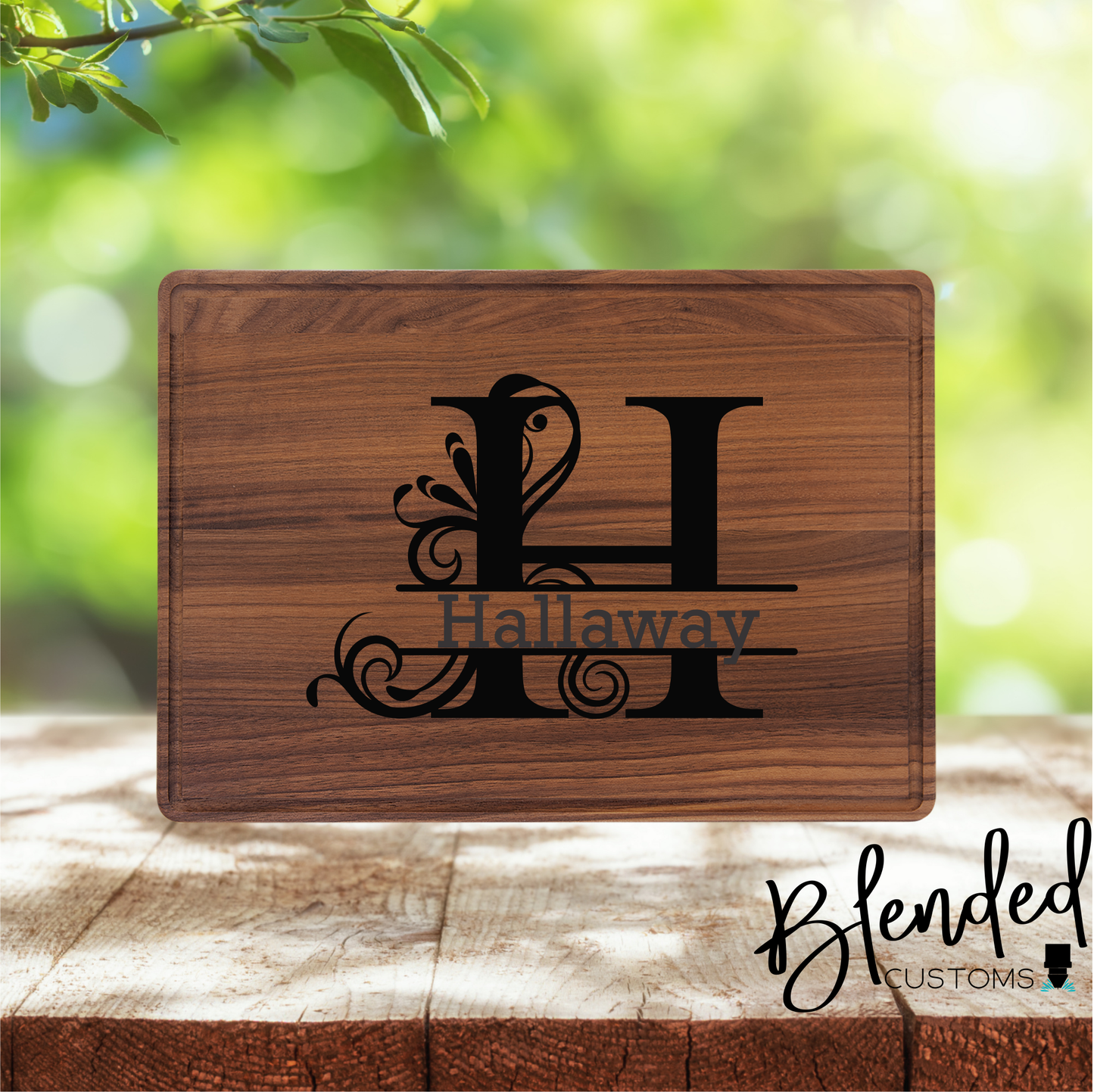 Decorative Split Letter with Name -  Laser Engraved Cutting Board